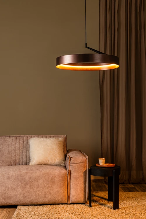 Lucide LEONARD - Hanglamp - Ø 54,5 cm - LED 3 StepDim - CCT - 1x36W 2200K/3000K - Koffie - Vibes - sfeer 1